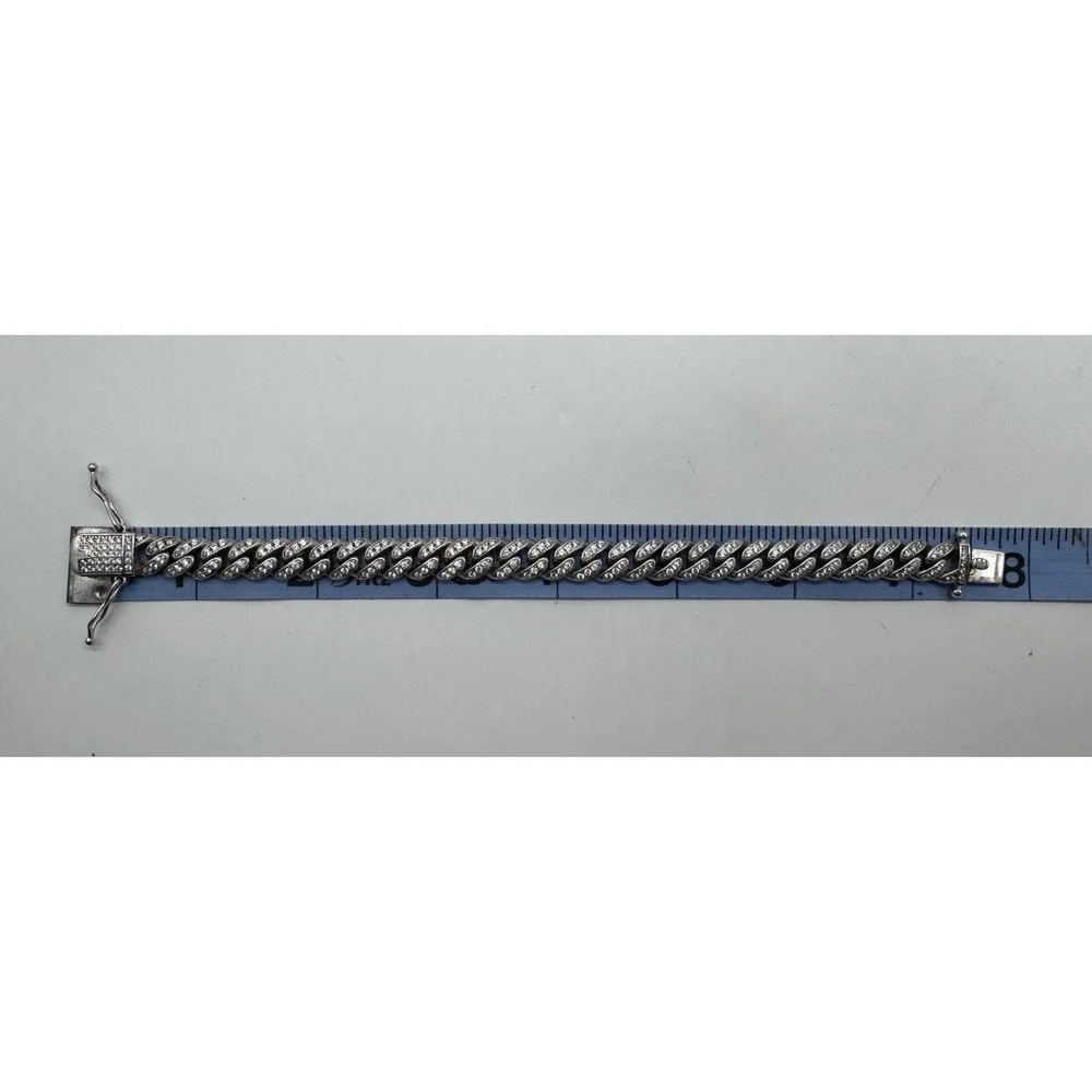 925 Sterling Silver Iced Out Cuban Link Bracelet 10mm Curb Chain 8 Inch